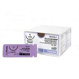 Sutura GLICOSORB® Ácido Poliglicólico (sintética, absorbible, trenzada, color violeta), Calibre: 2-0, Longitud: 70 cm, Aguja: 1/2 círculo, redonda (ahusada), 25 mm.