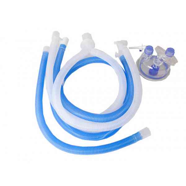 Circuito para ventilador ADULTO, CON CABLE CALEFACTOR EN LA VÍA INSPIRATORIA, TRAMPA DE AGUA en la línea ESPIRATORIA, tubería adicional de 60, línea de presión y cámara de humidificación. Compatible con F&P.