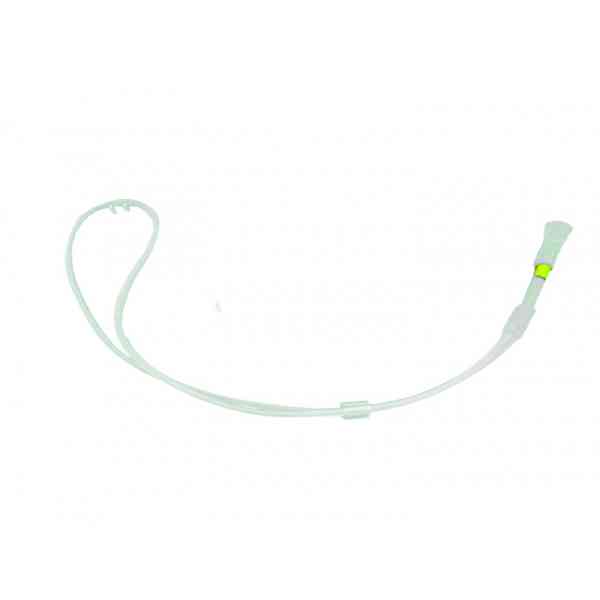 Cánula nasal SILICONIZADA DE ALTO FLUJO P/PREMATUROS (amarilla) de flujo óptimo max. 7 LPM con adaptador para circuito, compatible con F&P RT329, AIRVO 2, OPTIFLOW c/adaptadores de 15mm y 22mm