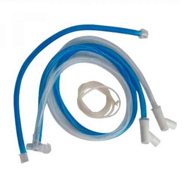 Circuito para ventilador NEONATAL, CON CABLE CALEFACTOR EN LA VÍA INSPIRATORIA, extensión para incubadora, TRAMPA DE AGUA en la línea ESPIRATORIA, línea de presión, cámara de humidificación, tubería adicional de 60 y sensor de temperatura. Compatible con F&P. Para ventilador RT225/226.